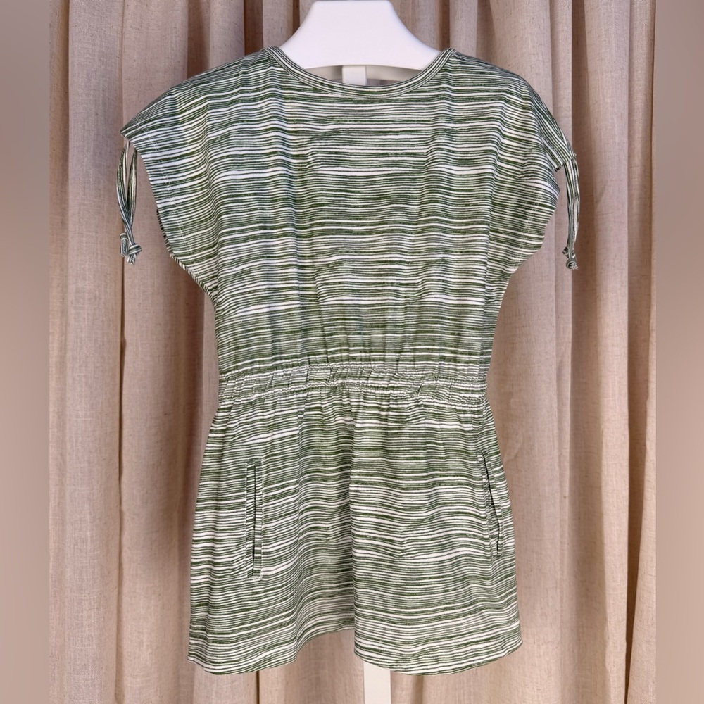 NUI ORGANICS Green Kelp Lines Tie & Ruched Sleeve Lana Dress 3T NWT